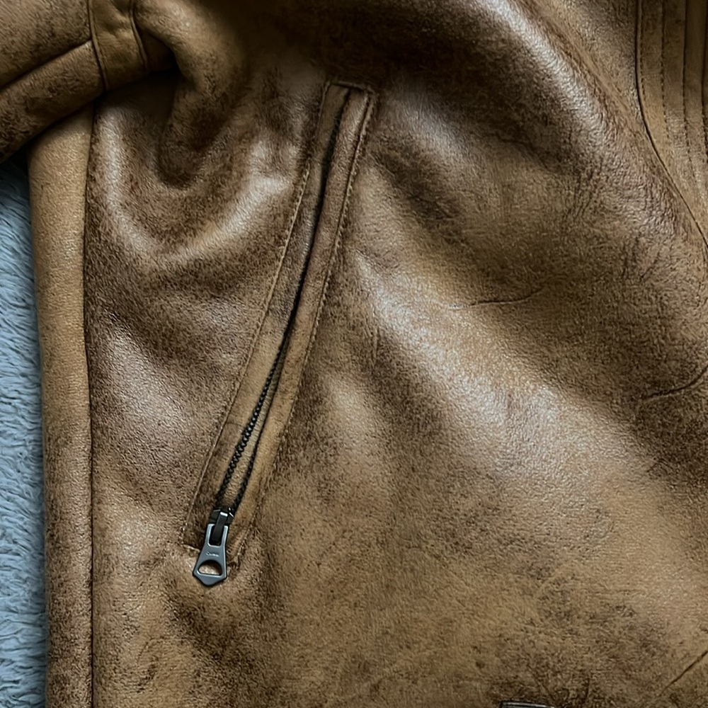 Zara Men's Brown Shearling Leather Jacket - Picture 6 of 9